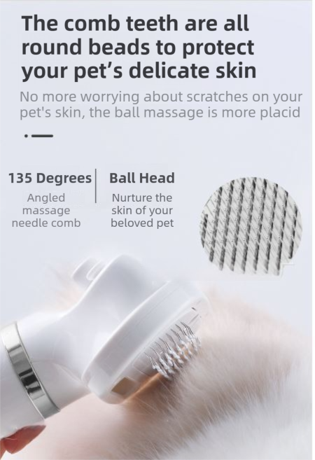 Blue 6-in-1 Pet Grooming Hair Dryer with Noise-Reduction - Lightweight Handheld Blow Dryer & Mist Slicker Brush - 3-Speed Temperature Control, One-Click Deshedding & Painless Massage - Image 5