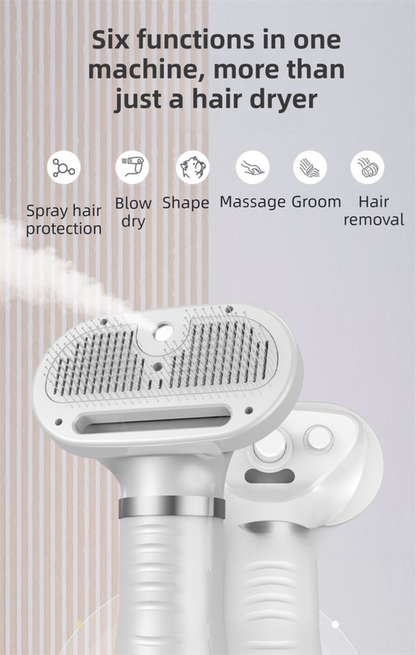 Purple 6-in-1 Pet Grooming Hair Dryer with Noise-Reduction - Lightweight Handheld Blow Dryer & Mist Slicker Brush - 3-Speed Temperature Control, One-Click Deshedding & Painless Massage - Image 3