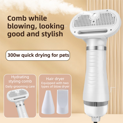 Green 6-in-1 Pet Grooming Hair Dryer with Noise-Reduction - Lightweight Handheld Blow Dryer & Mist Slicker Brush - 3-Speed Temperature Control, One-Click Deshedding & Painless Massage