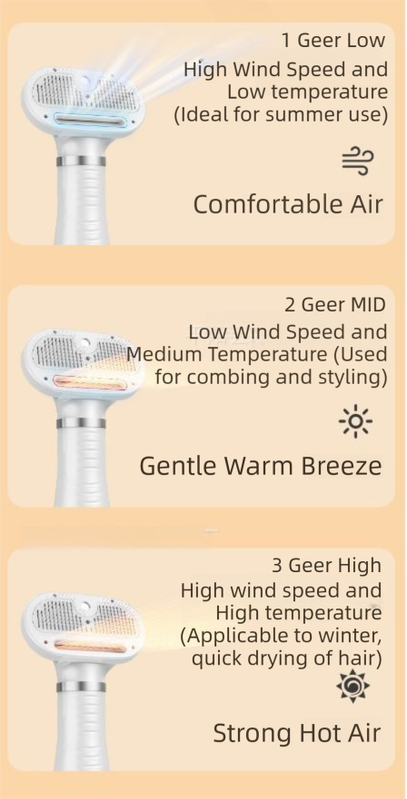 Green 6-in-1 Pet Grooming Hair Dryer with Noise-Reduction - Lightweight Handheld Blow Dryer & Mist Slicker Brush - 3-Speed Temperature Control, One-Click Deshedding & Painless Massage - Image 3