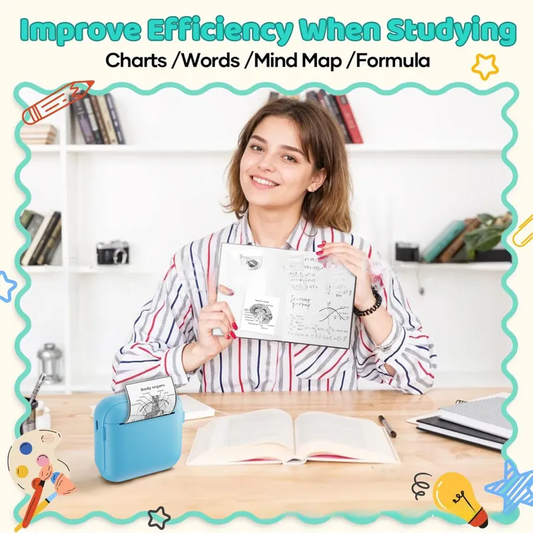 Pink X6 Mini Portable Bluetooth Instant Photo & Note Printer for Students - Deluxe 20-Piece Gift Set with 12 Paper Rolls, Color Pens & Storage Bag - Image 5