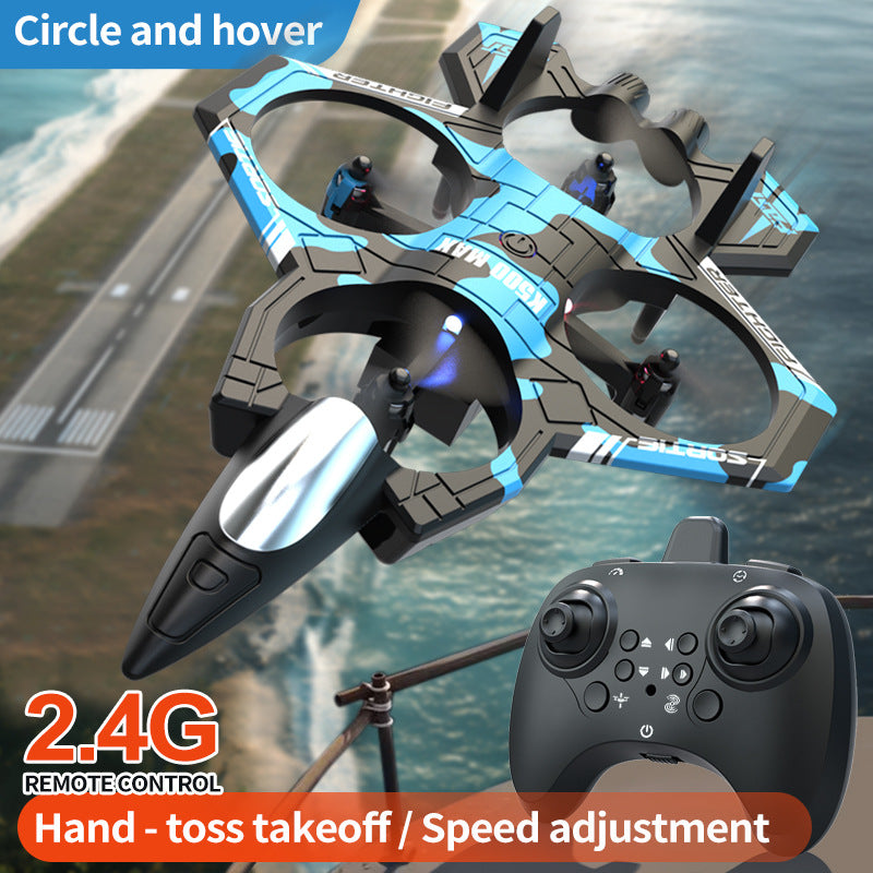 Camouflage Blue 2.4G Remote Control Stunt Fighter Drone  - Manual Toss Launch, One-Key Operation for 360° Flip & Circular Flight, 3-Speed Adjustable Stable Quadcopter with Night Lights - Image 3