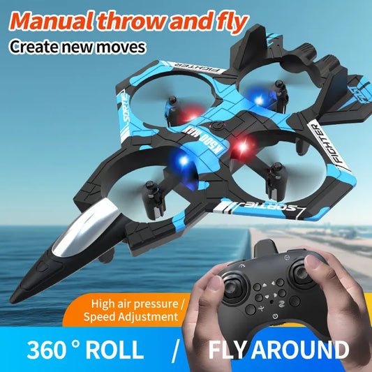 Camouflage Green 2.4G Remote Control Stunt Fighter Drone  - Manual Toss Launch, One-Key Operation for 360° Flip & Circular Flight, 3-Speed Adjustable Stable Quadcopter with Night Lights - Image 2