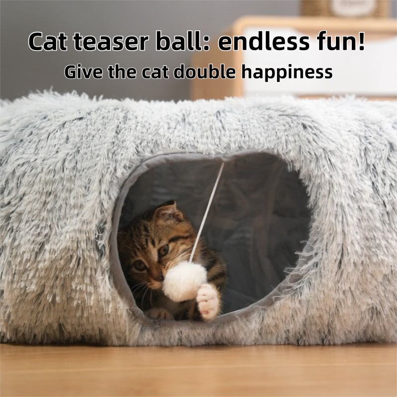 2-in-1 Dark Blue Tie-Dye Donut-Shaped Cat Tunnel Bed -  Spacious 85cm Pet Play Tunnel & Lounger, Durable Fabric for Cats & Kittens - Image 3