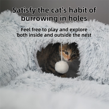 2-in-1 Dark Blue Tie-Dye Donut-Shaped Cat Tunnel Bed -  Spacious 85cm Pet Play Tunnel & Lounger, Durable Fabric for Cats & Kittens - Image 4
