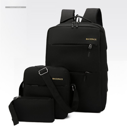 Black 3-PCS Multi-Functional & Lightweight Backpacks Set for Students - Large Capacity Durable Travel Daypack with USB Charging Port, Fit in 14-Inch Laptop Bag