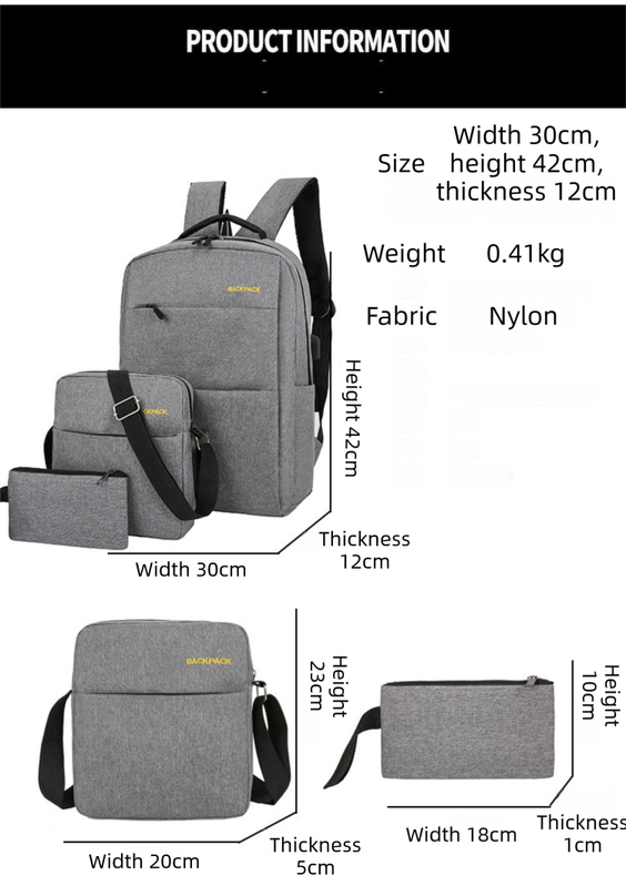 Blue 3-PCS Multi-Functional & Lightweight Backpacks Set for Students - Large Capacity Durable Travel Daypack with USB Charging Port, Fit in 14-Inch Laptop Bag - Image 4