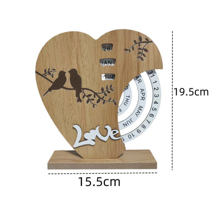Artistic Heart Timber Perpetual Calendar Decoration(19.5x15.5 CM) - Manual Rotating Date Tracker - Image 2