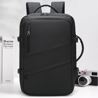 Black Premium Business Expandable Travel Backpack with External USB Charging - 20-35L Large-Capacity & Waterproof Commuter Daypack