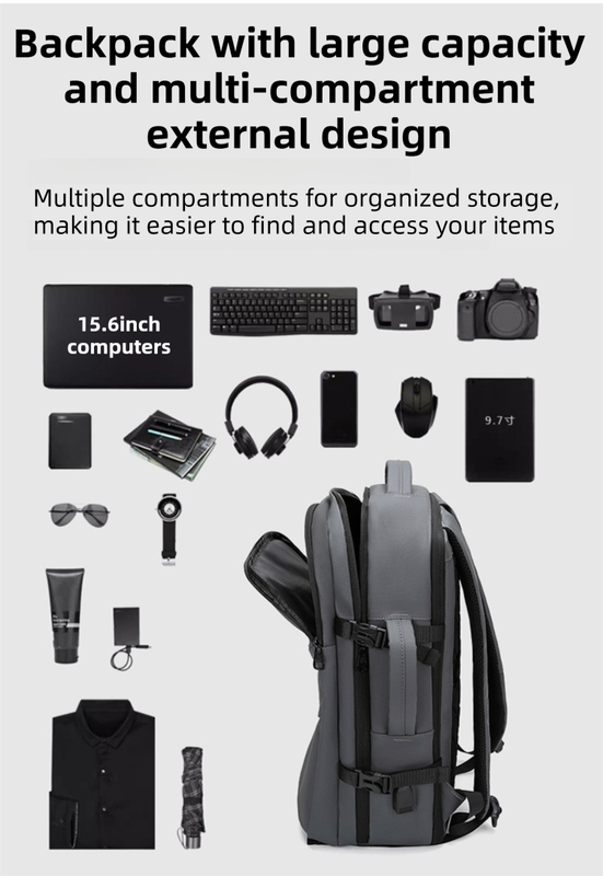 Black Premium Business Expandable Travel Backpack with External USB Charging - 20-35L Large-Capacity & Waterproof Commuter Daypack - Image 5