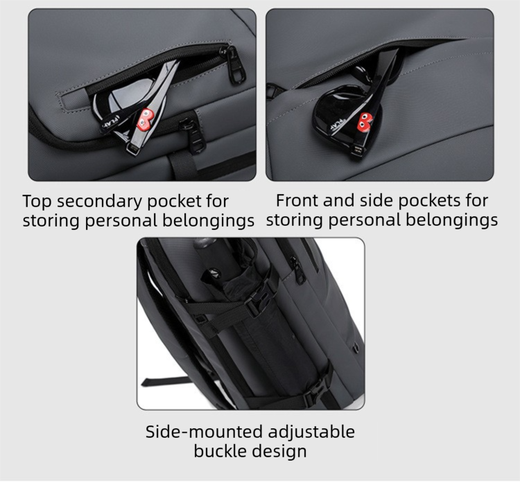 Black Premium Business Expandable Travel Backpack with External USB Charging - 20-35L Large-Capacity & Waterproof Commuter Daypack - Image 6