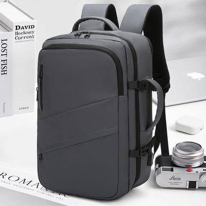 Grey Premium Business Expandable Travel Backpack with External USB Charging - 20-35L Large-Capacity & Waterproof Commuter Daypack