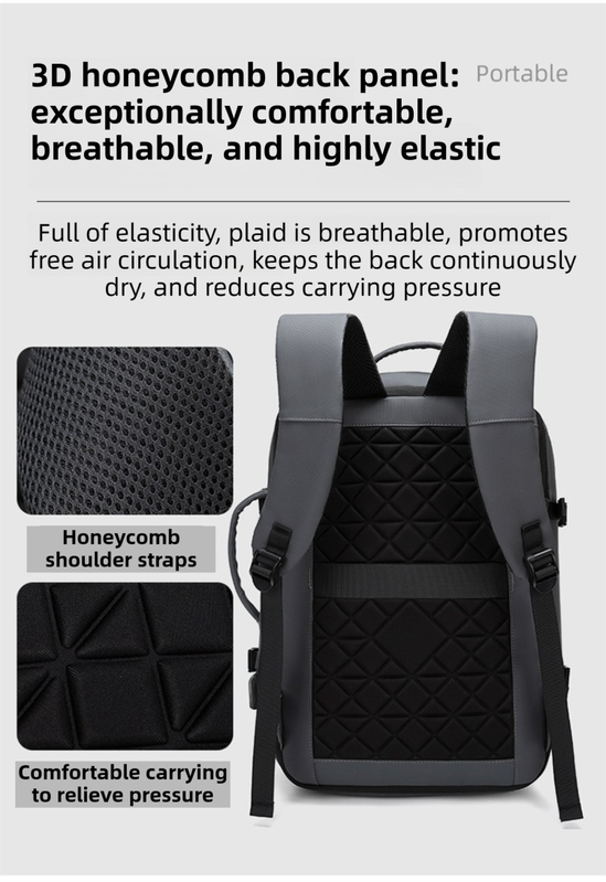 Grey Premium Business Expandable Travel Backpack with External USB Charging - 20-35L Large-Capacity & Waterproof Commuter Daypack - Image 4