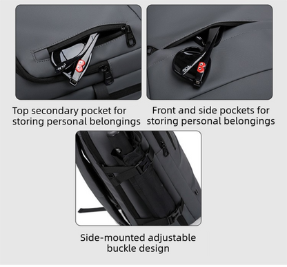 Grey Premium Business Expandable Travel Backpack with External USB Charging - 20-35L Large-Capacity & Waterproof Commuter Daypack - Image 6