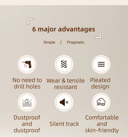 120 X 180 CM Khaki Linen-Look Dust Drill-Free Pull-Curtain - Folding Doorless Closet Divider with Magnetic Closure & Hanging Rings - Image 2