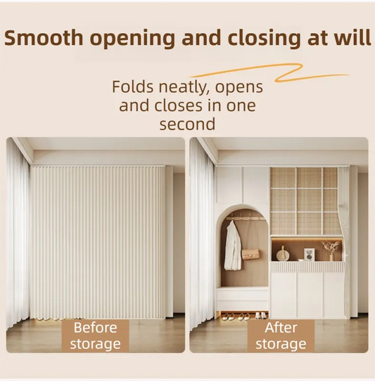 120 X 180 CM Pink Linen-Look Dust Drill-Free Pull-Curtain - Folding Doorless Closet Divider with Magnetic Closure & Hanging Rings - Image 3