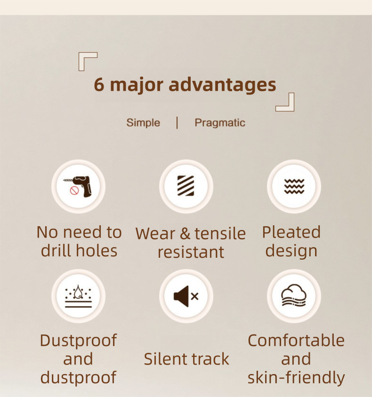 150 X 180 CM Khaki Linen-Look Dust Drill-Free Pull-Curtain - Folding Doorless Closet Divider with Magnetic Closure & Hanging Rings - Image 2