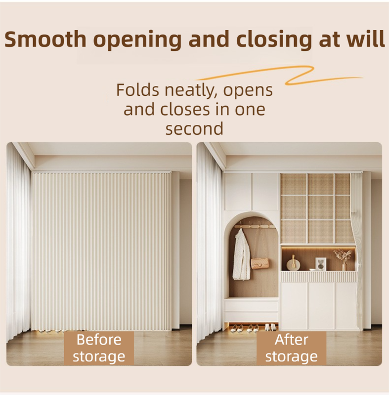 150 X 180 CM Khaki Linen-Look Dust Drill-Free Pull-Curtain - Folding Doorless Closet Divider with Magnetic Closure & Hanging Rings - Image 3