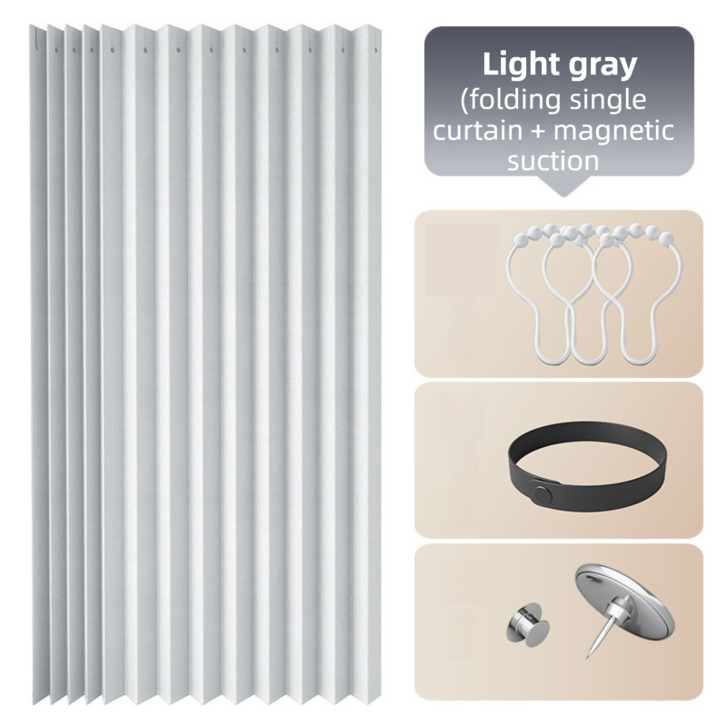 150 X 180 CM Light Gray Linen-Look Dust Drill-Free Pull-Curtain - Folding Doorless Closet Divider with Magnetic Closure & Hanging Rings