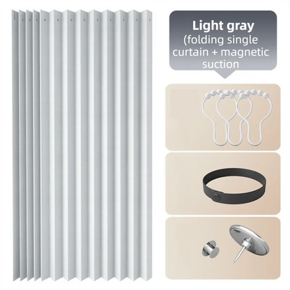 150 X 180 CM Light Gray Linen-Look Dust Drill-Free Pull-Curtain - Folding Doorless Closet Divider with Magnetic Closure & Hanging Rings