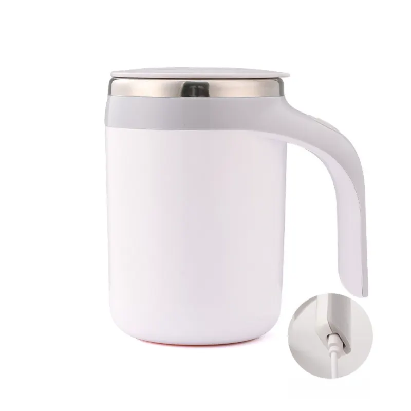 380ML White Magnetic Self-Stirring Coffee Mug - USB Charging, Leak-Proof Stainless Steel Electric Mixer Cup for Coffee & Milk