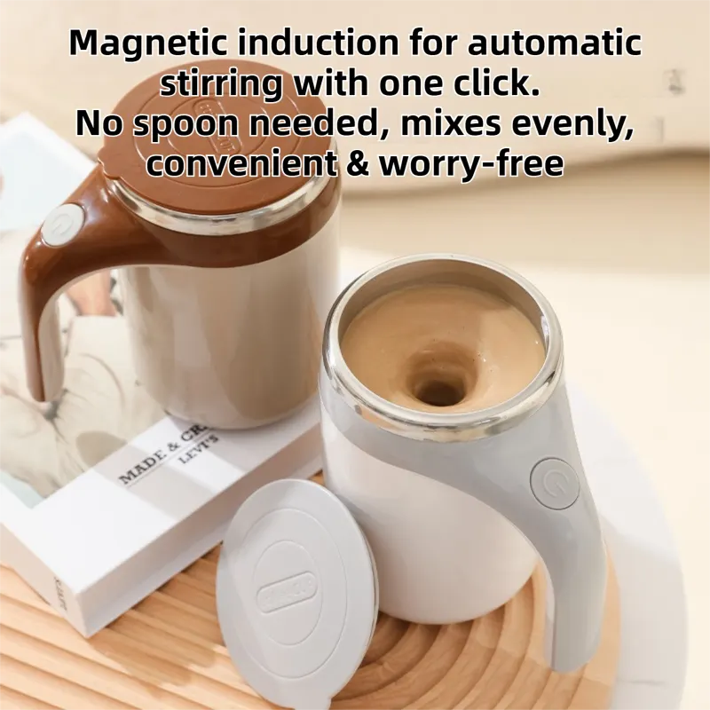 380ML White Magnetic Self-Stirring Coffee Mug - USB Charging, Leak-Proof Stainless Steel Electric Mixer Cup for Coffee & Milk - Image 2