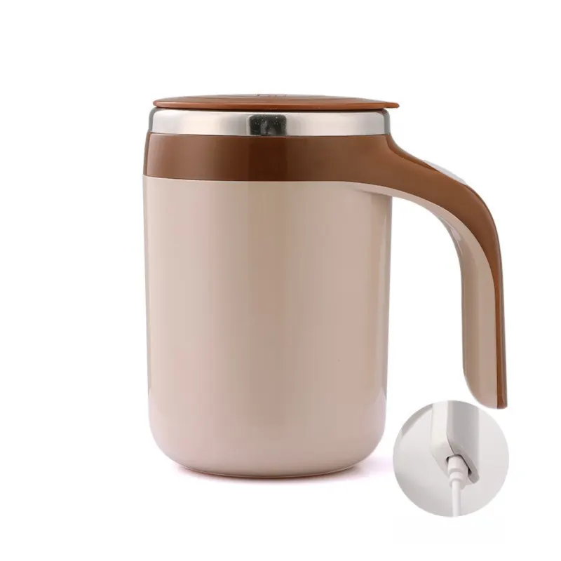380ML Coffee-Brown Magnetic Self-Stirring Coffee Mug - USB Charging, Leak-Proof Stainless Steel Electric Mixer Cup for Coffee & Milk