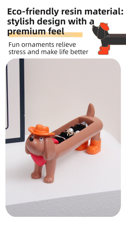 Brown Resin Dachshund Puppy Ring Earring Tray with Sponge Slots - Unique Dog Lover Gift - Image 3