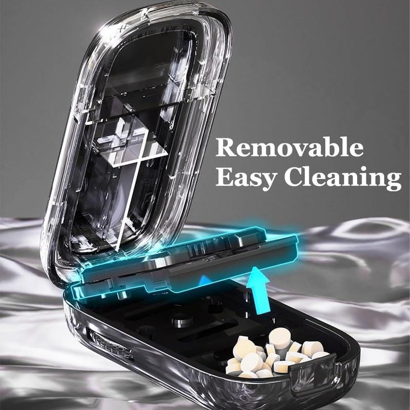 Beige Portable Mini Pill Organizer with 1/2 & 1/4 Precision Cutter - 3-Compartment Daily Travel Medicine Case with Rolling Knob Lock - Image 5
