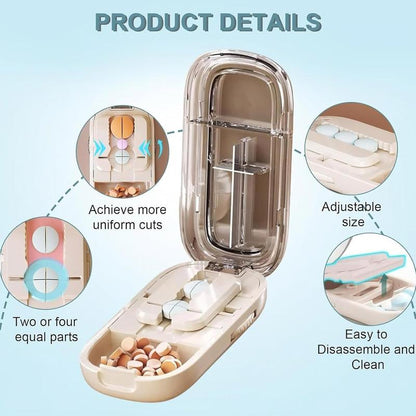 Grey Portable Mini Pill Organizer with 1/2 & 1/4 Precision Cutter - 3-Compartment Daily Travel Medicine Case with Rolling Knob Lock - Image 4