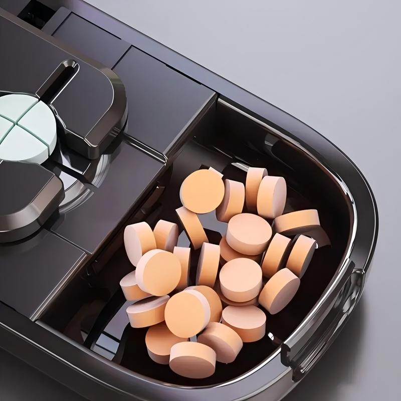 Blue Portable Mini Pill Organizer with 1/2 & 1/4 Precision Cutter - 3-Compartment Daily Travel Medicine Case with Rolling Knob Lock - Image 2