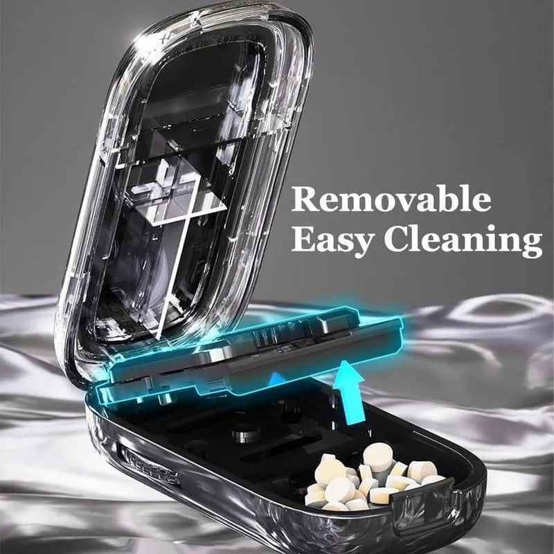 Blue Portable Mini Pill Organizer with 1/2 & 1/4 Precision Cutter - 3-Compartment Daily Travel Medicine Case with Rolling Knob Lock - Image 5