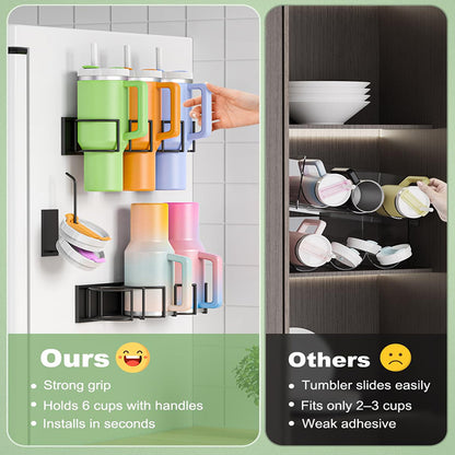 Drill-Free Magnetic Cup Organizer with Dedicated Lid Hook - Heavy Duty Carbon Steel Side Rack for Stanley Tumblers - Image 4