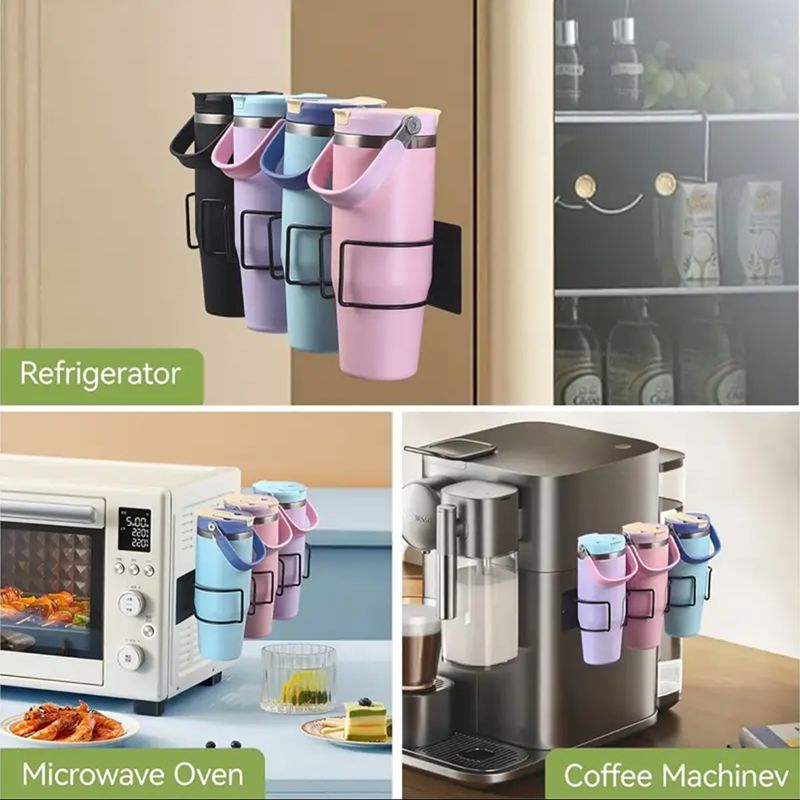 Drill-Free Magnetic Cup Organizer with Dedicated Lid Hook - Heavy Duty Carbon Steel Side Rack for Stanley Tumblers - Image 5