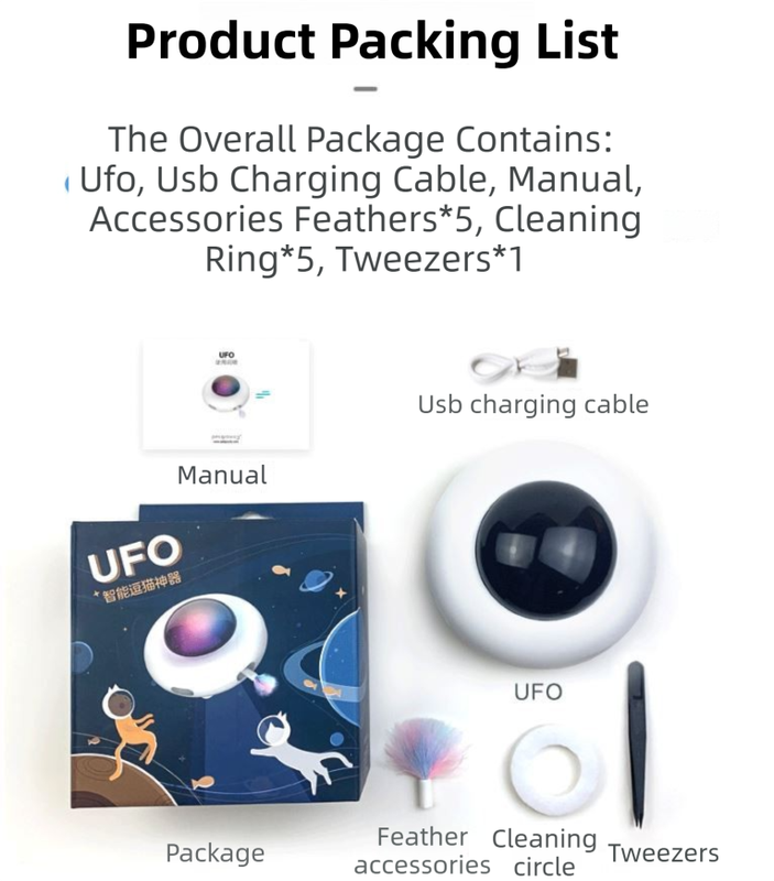 Smart Electric UFO Automatic Cat Toy - Self-Playing Teaser with 5 Rotating Feathers & Intelligent Indoor Obstacle Avoidance - Image 7