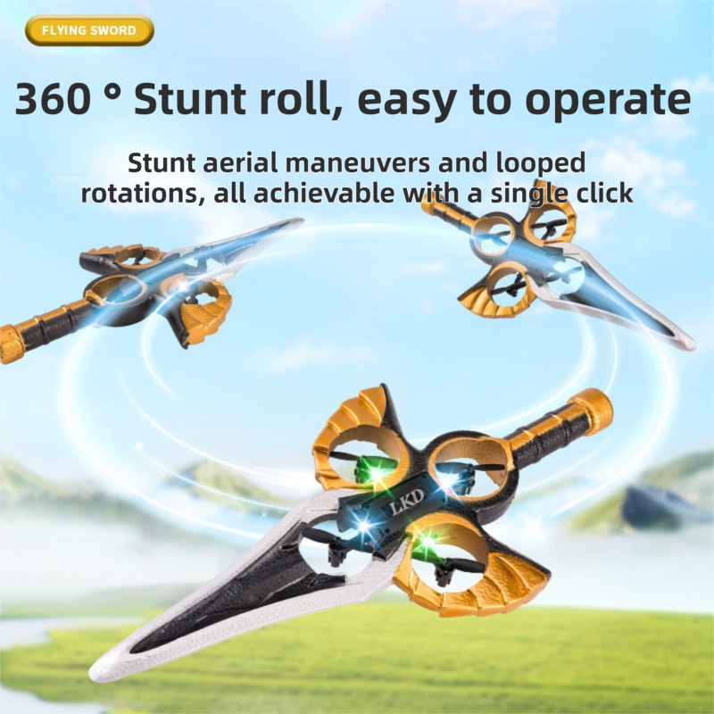 L36 Remote Control Flying Stunt Sword with 360° Flip & One-Key Takeoff - Fully Guarded Propellers and LED Night Lights for Safety & 4-Turbofan High Power Motor (2 Battery Included) - Image 3