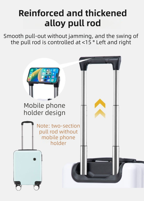 Yellow 16 Inch Lightweight Carry-on Luggage for heights under 1.6m - Underseat & Overhead Cabin Hardside Suitcase with Cup Holder & Phone Stand - Image 3