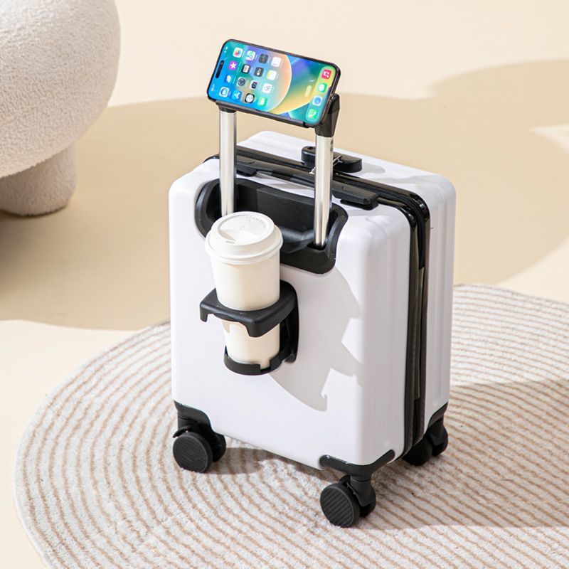 White 16 Inch Lightweight Carry-on Luggage for heights over 1.6m - Underseat & Overhead Cabin Hardside Suitcase with Cup Holder & Phone Stand