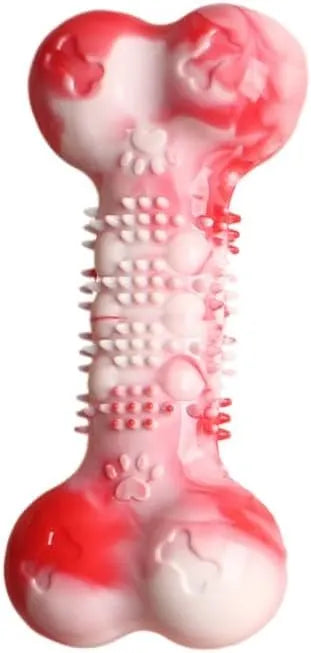 2-Pack Durable TPR Squeaky Dog Bone with Two-Tone Paw Print - Dental Health & Gum Massage Spiked Molar Toy(Red-White)