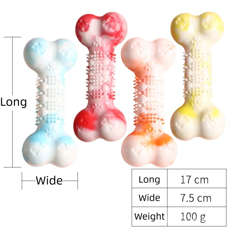2-Pack Durable TPR Squeaky Dog Bone with Two-Tone Paw Print - Dental Health & Gum Massage Spiked Molar Toy(Yellow-White) - Image 5