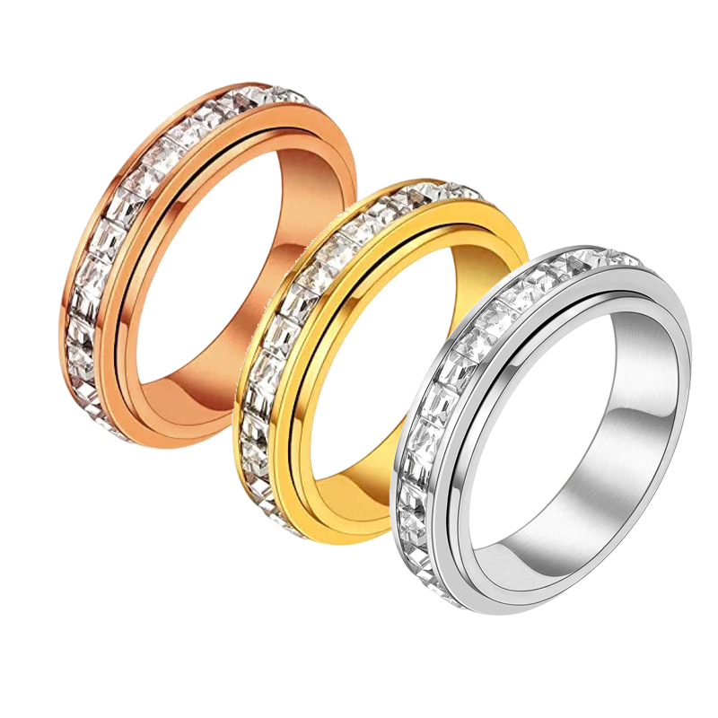 3-Piece Anxiety Spinner Meditation Bands Set - Full Zircon Inlaid Stainless Steel Rings for Stress Relief - US Size 7