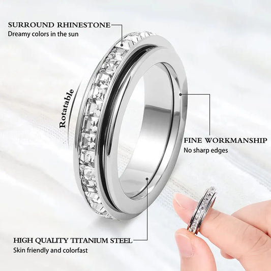 3-Piece Anxiety Spinner Meditation Bands Set - Full Zircon Inlaid Stainless Steel Rings for Stress Relief - US Size 8 - Image 3
