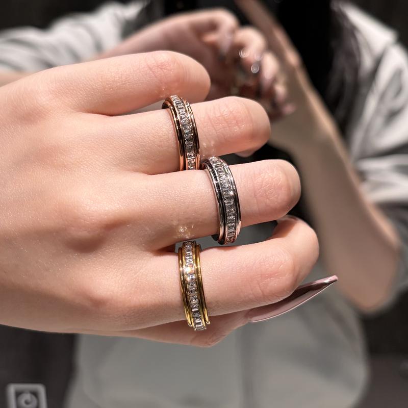 3-Piece Anxiety Spinner Meditation Bands Set - Full Zircon Inlaid Stainless Steel Rings for Stress Relief - US Size 8 - Image 5