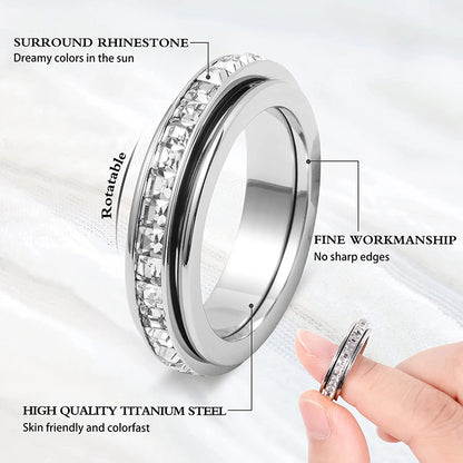 3-Piece Anxiety Spinner Meditation Bands Set - Full Zircon Inlaid Stainless Steel Rings for Stress Relief - US Size 9 - Image 3