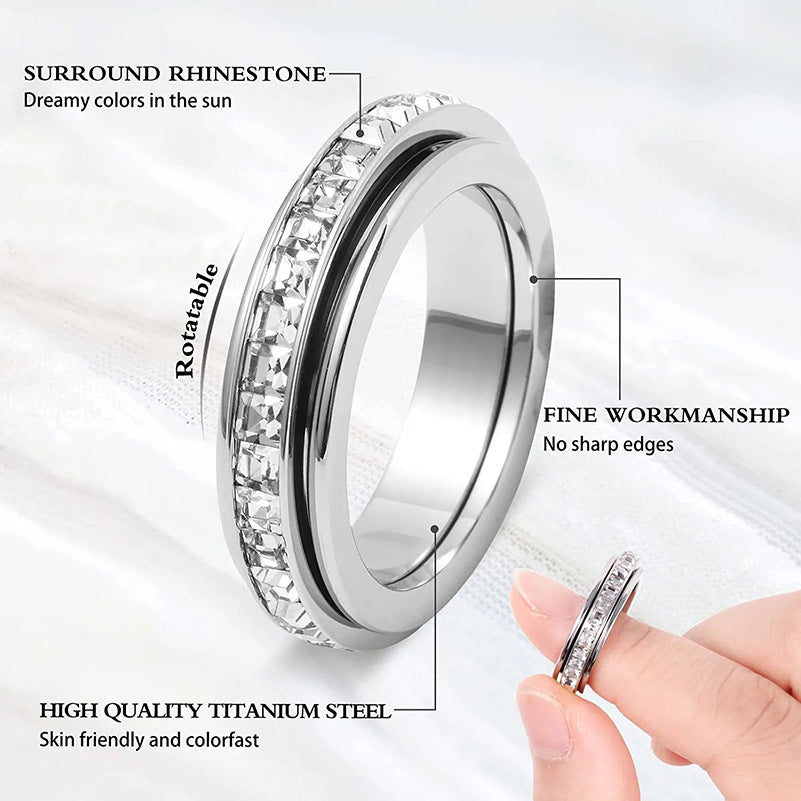 3-Piece Anxiety Spinner Meditation Bands Set - Full Zircon Inlaid Stainless Steel Rings for Stress Relief - US Size 10 - Image 3