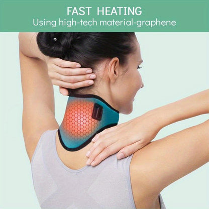 Green USB Electric Heated Neck Brace with 3-Level Temperature - Portable Wormwood Hot Compress Cervical Support Wrap for Pain Relief - Image 3