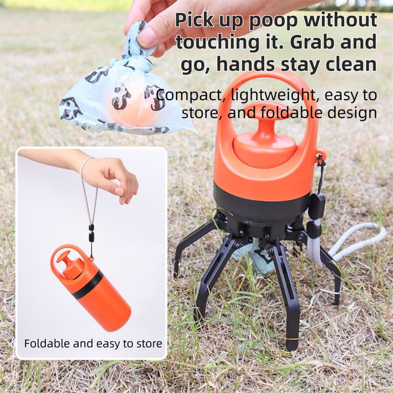 Blue Foldable 6-Claw Pet Pooper Scooper with Integrated Waste Bag Dispenser & 1 Roll of Bags - Durable One-Handed Operation for Outdoor Walking - Image 3