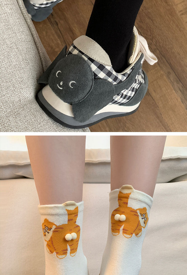 6-Pair Cute 3D Cartoon Cat Mid Socks - Breathable & Odor-Resistant Cotton Blend with Fun & Quirky Cat Pattern - Image 4