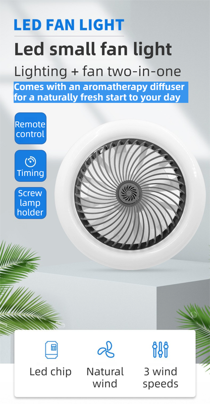 Yellow Quiet Remote LED Ceiling Fan Light with Aromatherapy Slot and Removable E27 Base Socket -  Timer & Dimmable & 3-Speed & 3-Color Temperature Adjustable - Image 2