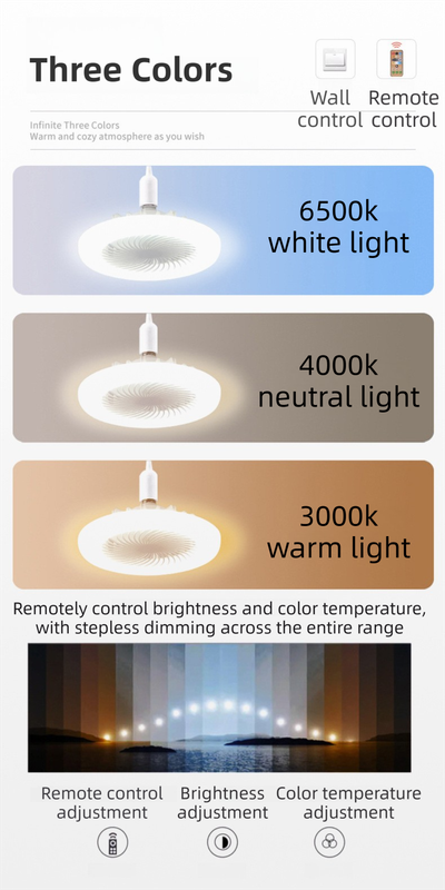 Yellow Quiet Remote LED Ceiling Fan Light with Aromatherapy Slot and Removable E27 Base Socket -  Timer & Dimmable & 3-Speed & 3-Color Temperature Adjustable - Image 3
